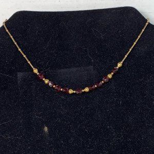 15" Red and Gold Handmade Beaded Necklace